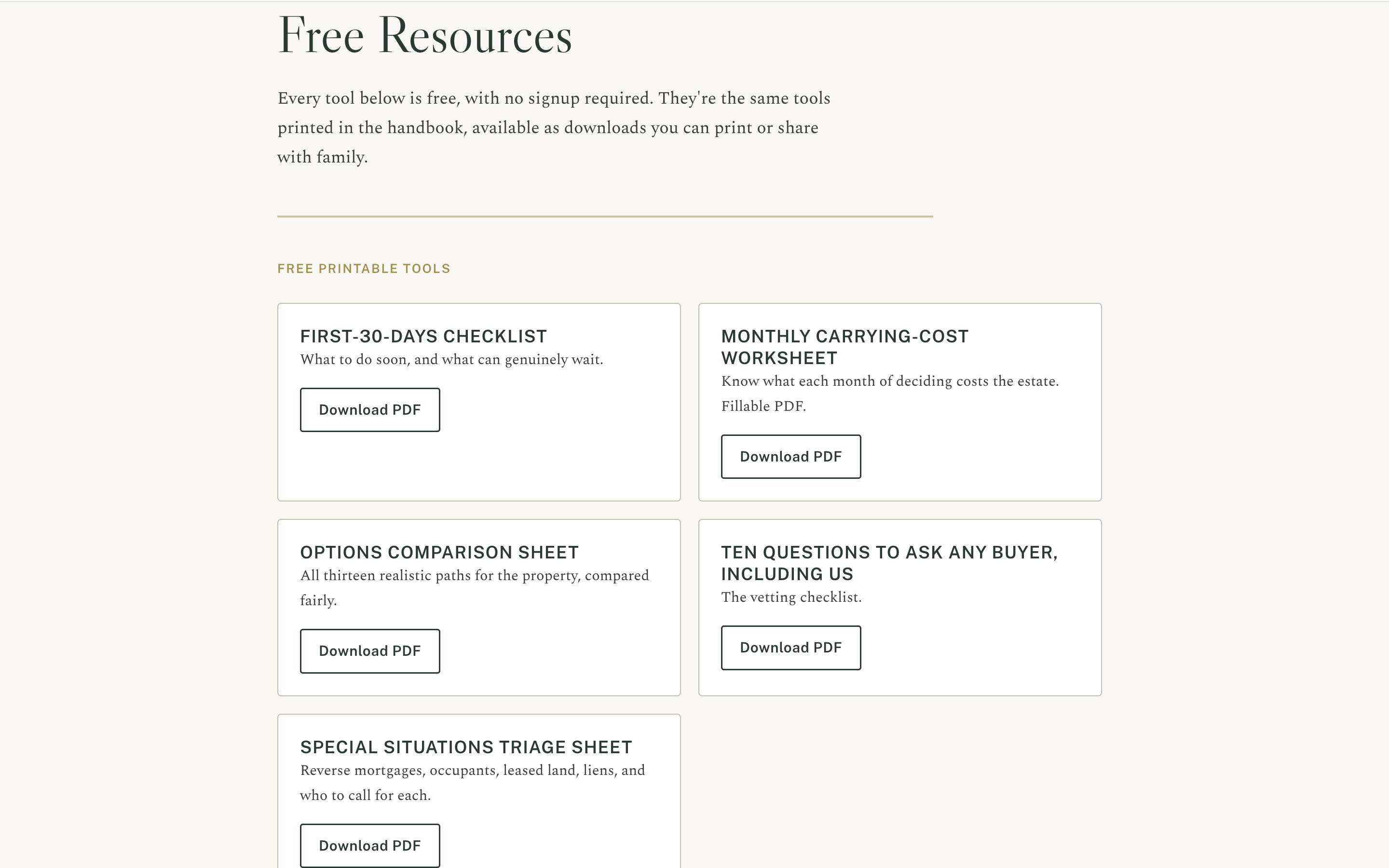The five printable tools, free with no signup.