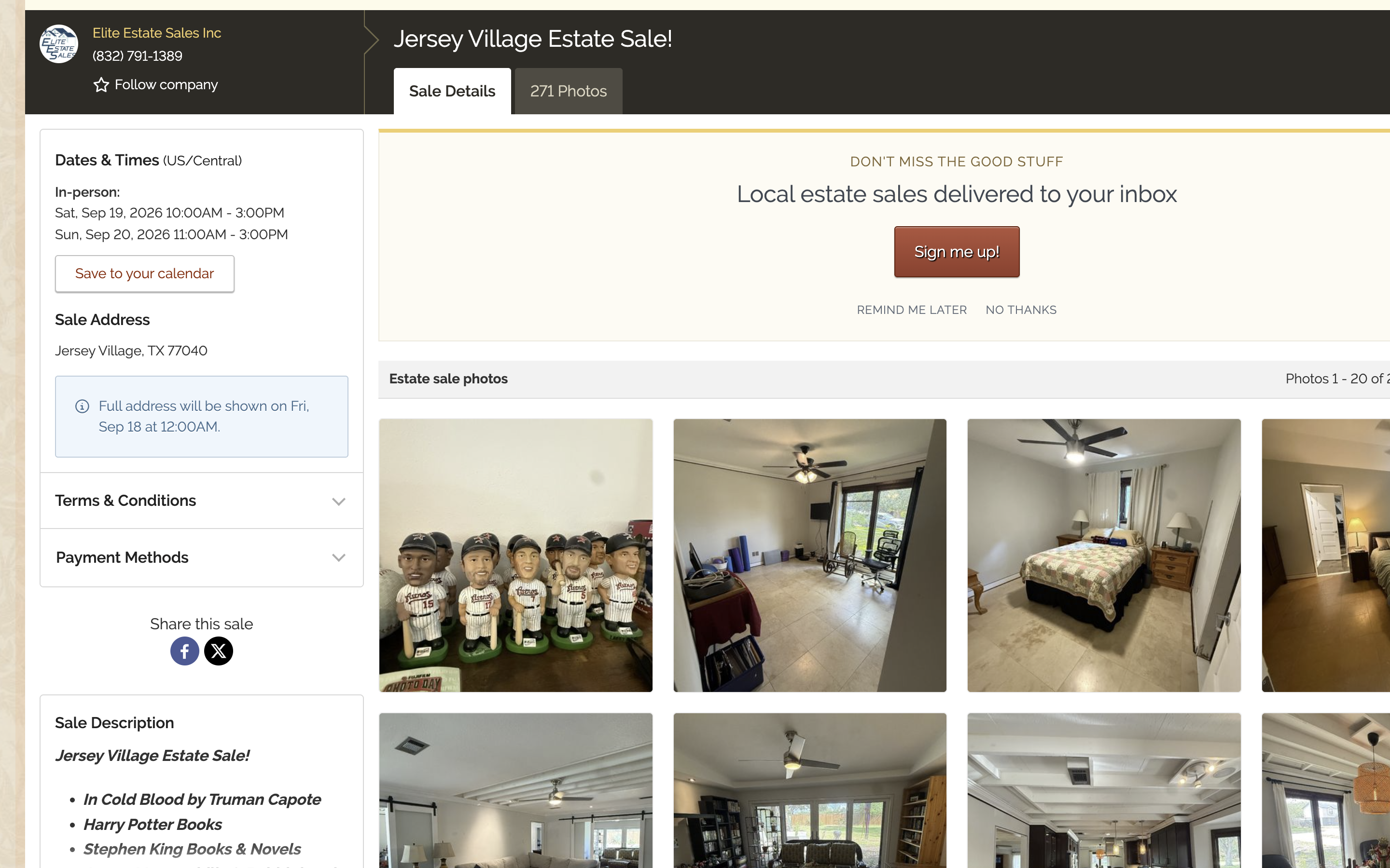 A live listing. The street address is withheld until the day before the sale, then gone again after.